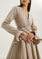 Wallace Elegance Wool Blend Dress | French Beige