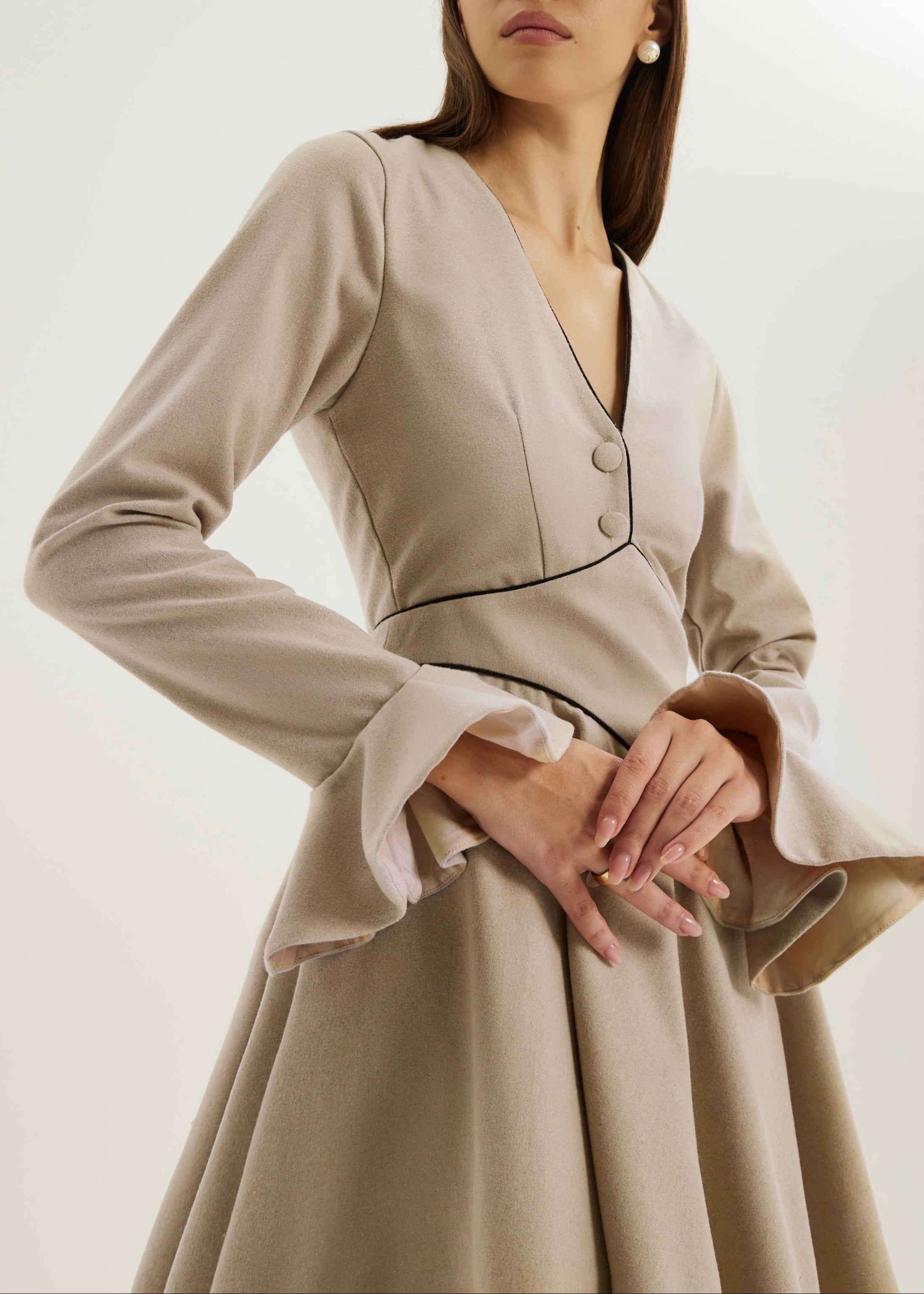 Wallace Elegance Wool Blend Dress | French Beige