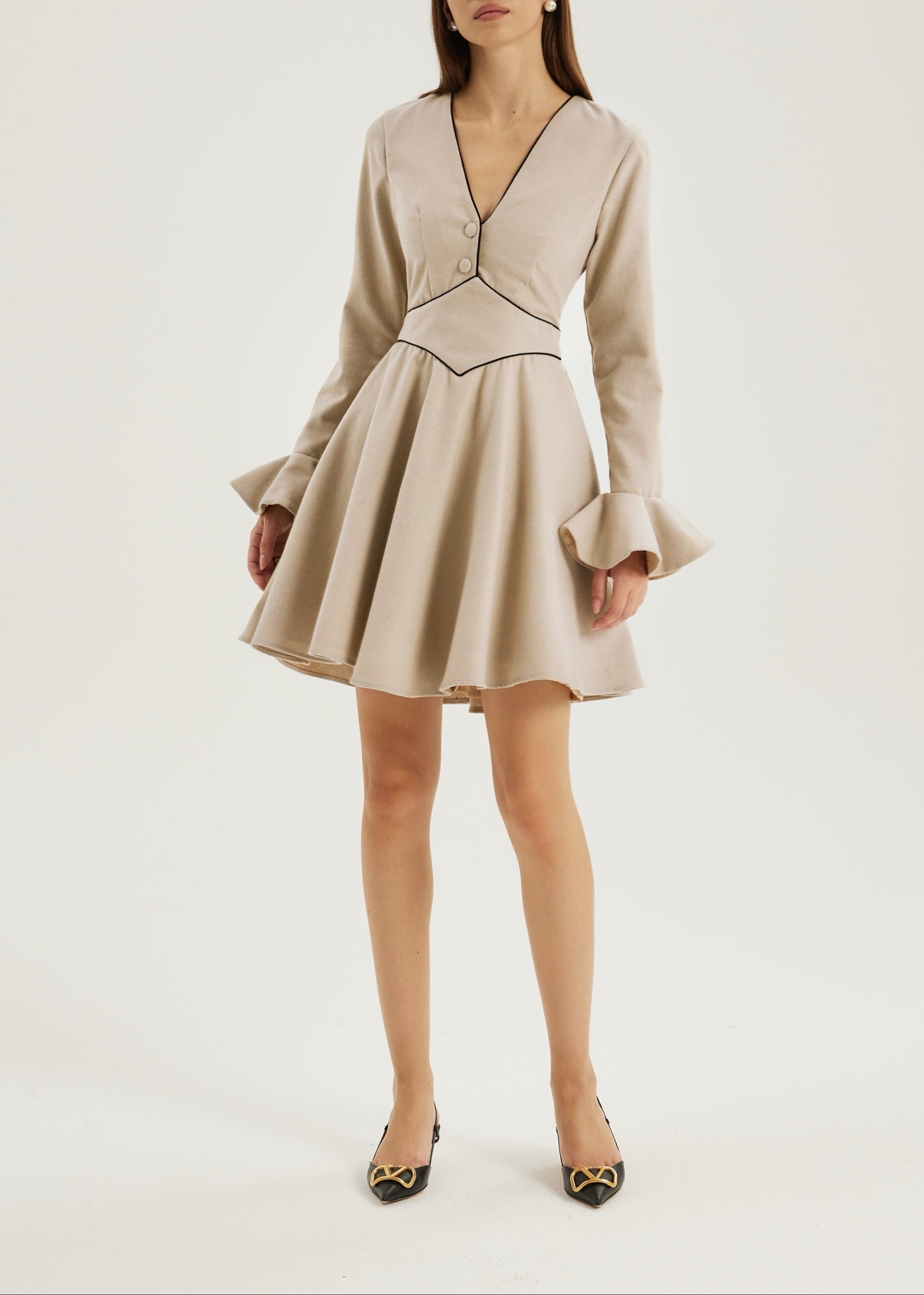 Wallace Elegance Wool Blend Dress | French Beige
