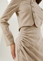 Yasmina Wool Drape Mini Skirt | French Beige