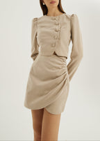 Yasmina Wool Drape Mini Skirt | French Beige