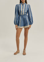 Zoe Crochet Detail Blouse | Chambray Blue