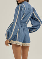 Zoe Crochet Detail Blouse | Chambray Blue