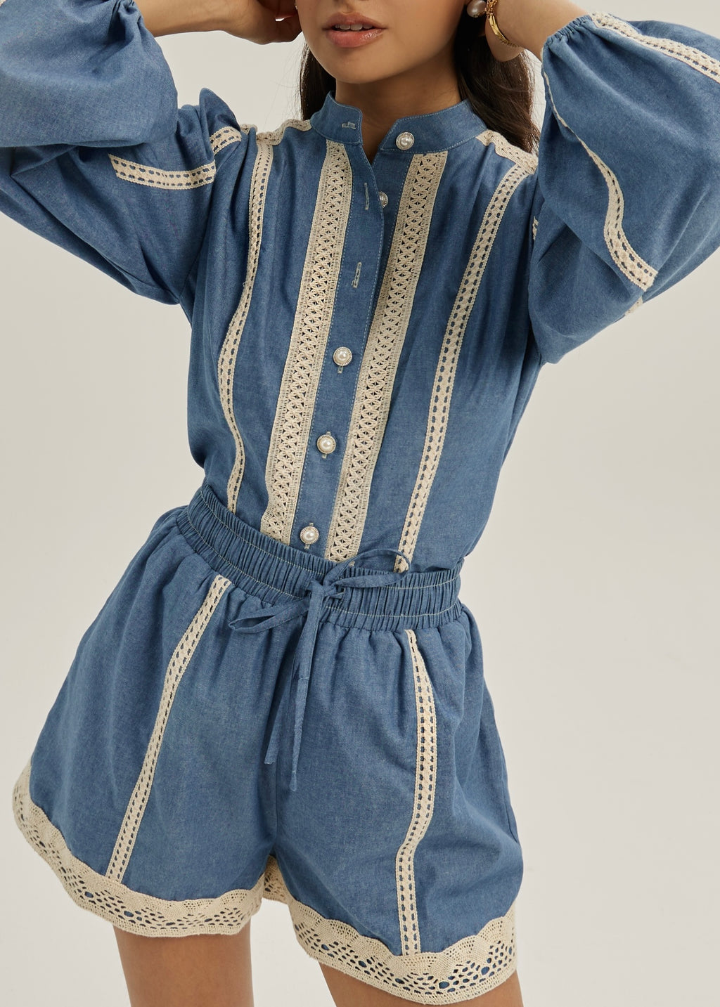 Zoe Crochet Detail Blouse | Chambray Blue