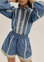 Zoe Crochet Detail Blouse | Chambray Blue