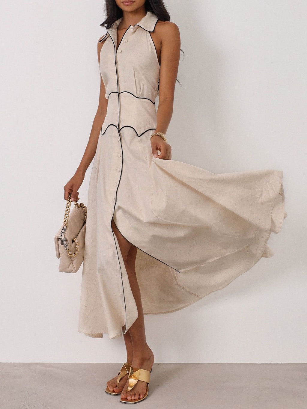 Kalila Contrast Icon Dress | Beige/Black