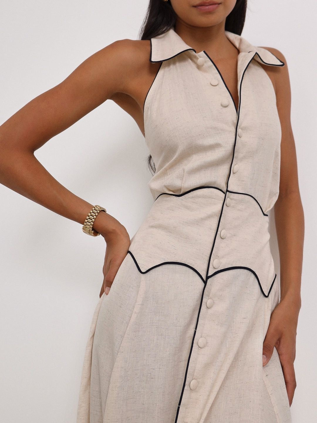 Kalila Contrast Icon Dress | Beige/Black