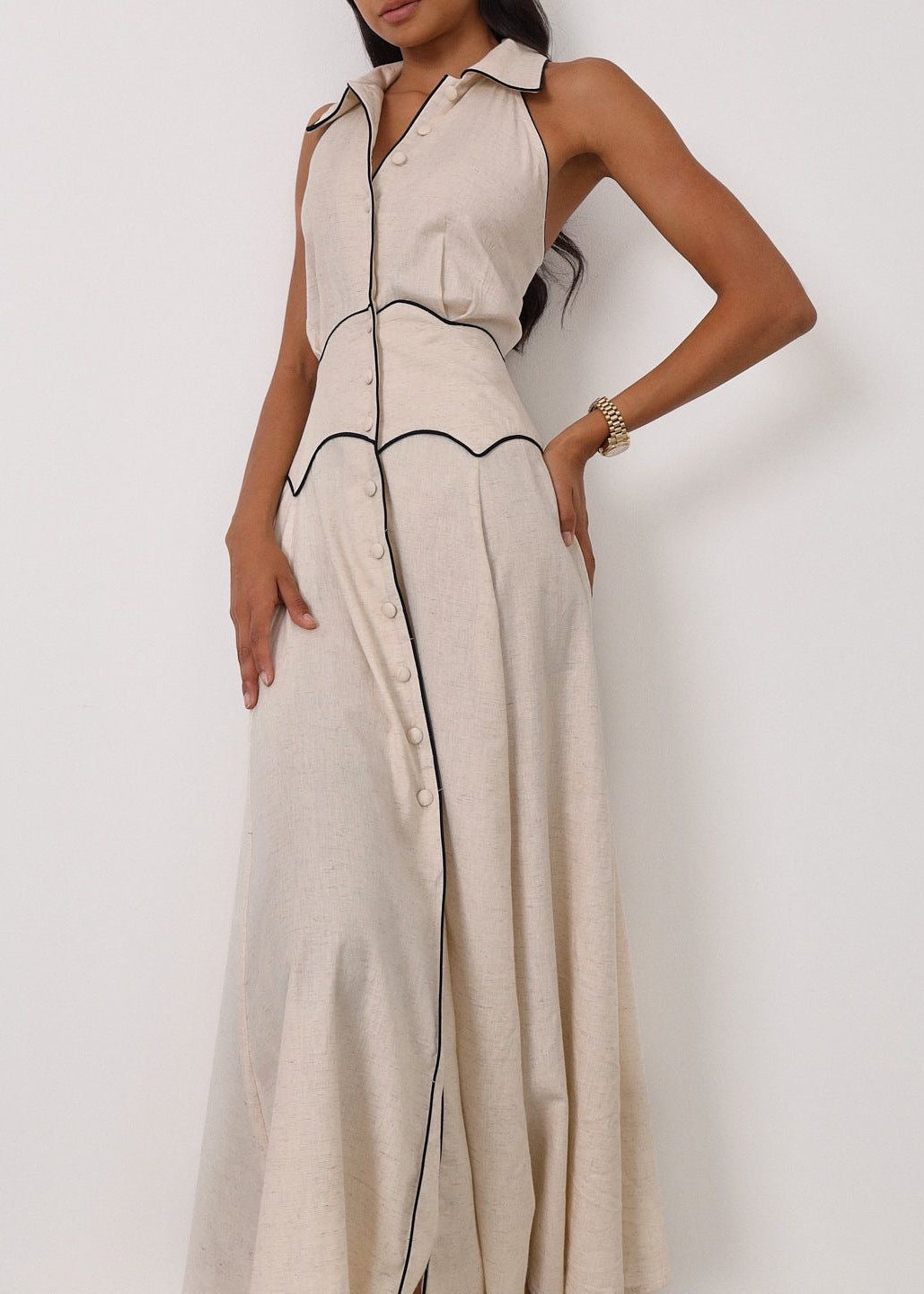 Kalila Contrast Icon Dress | Beige/Black VITA GRACE Kalila Contrast Icon Dress | Beige/Black VITA GRACE