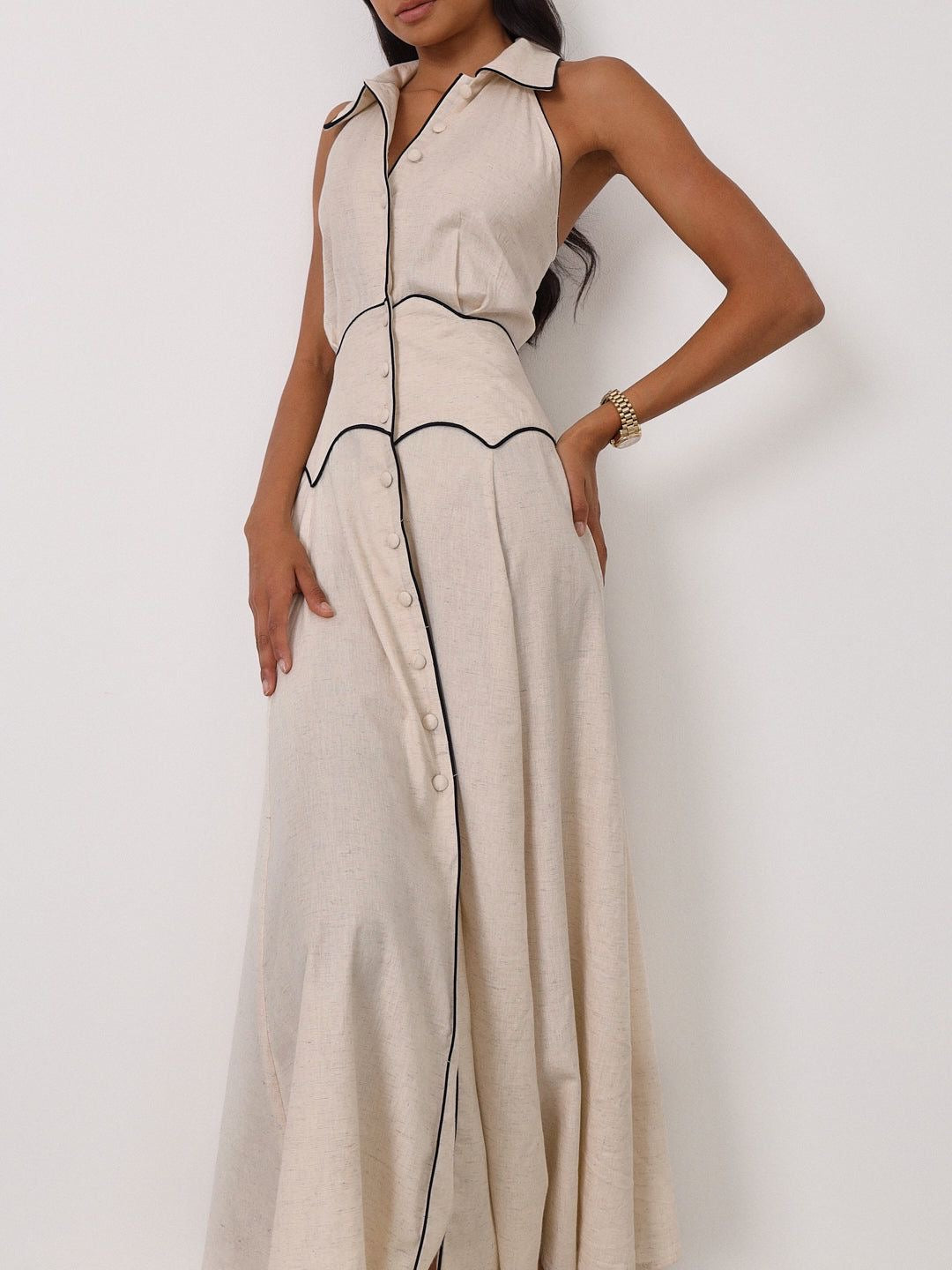 Kalila Contrast Icon Dress | Beige/Black