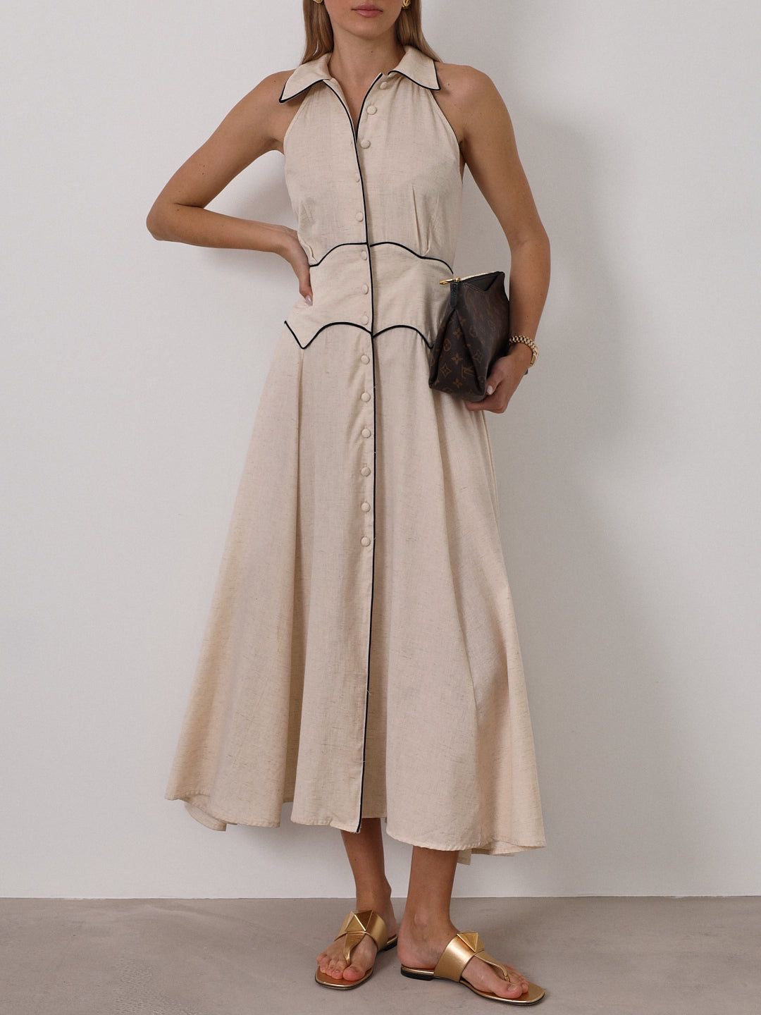 Kalila Contrast Icon Dress | Beige/Black
