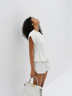 Diane Pleat Shoulder Denim Top | White