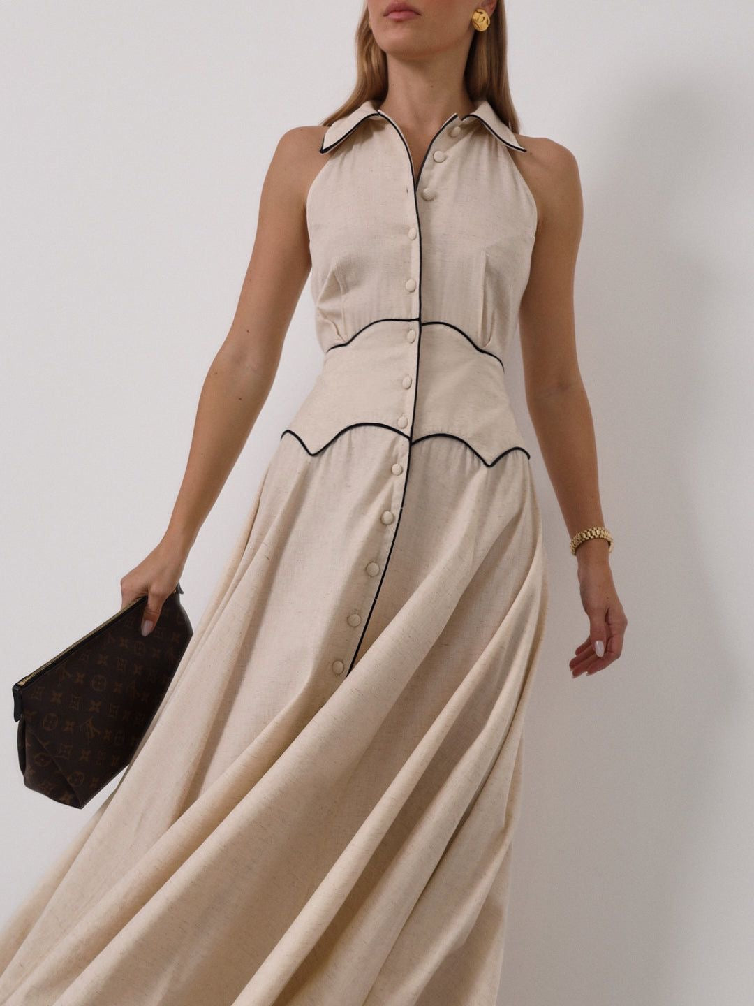 Kalila Contrast Icon Dress | Beige/Black