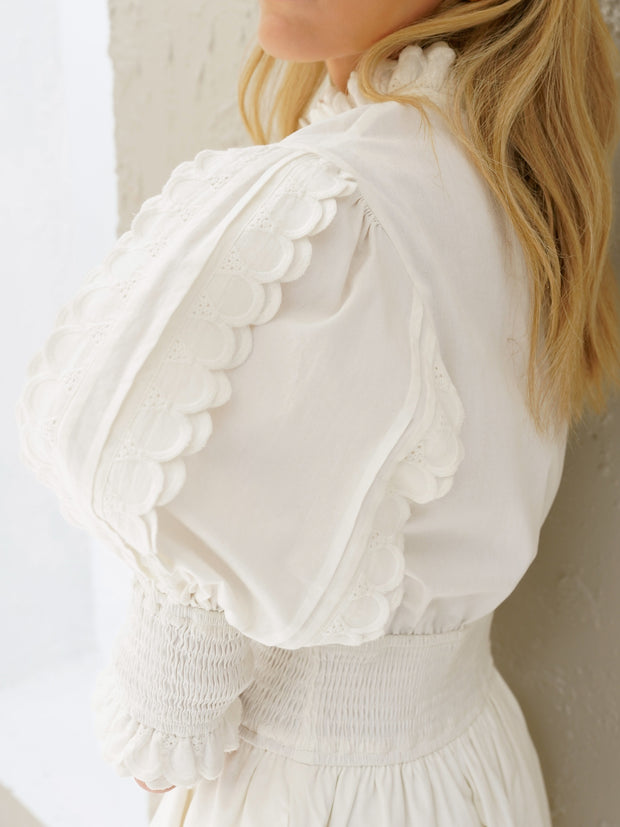 Eleanor Frill Cotton Dress | Ivory Cream