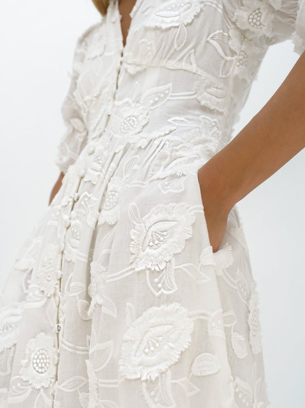 Sierra Embroidered Cotton Summer Day Dress | White