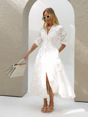 Sierra Embroidered Cotton Summer Day Dress | White