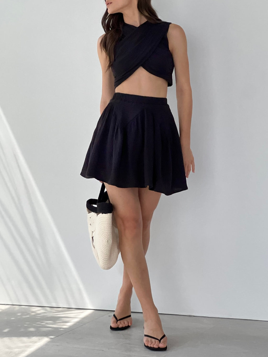 Alexia Cross Front Cotton Top | Black Vita Grace