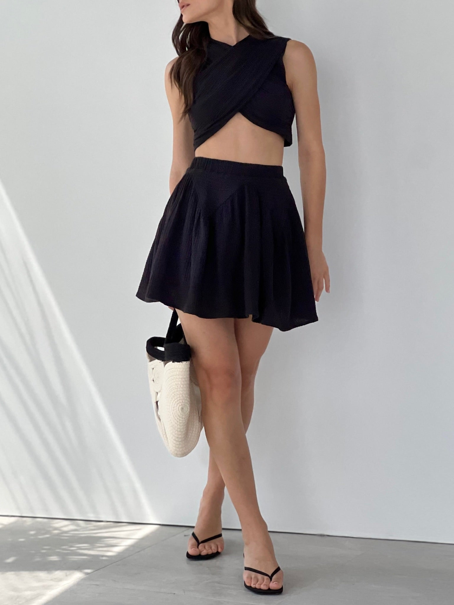 Alexia Cross Front Cotton Top | Black Vita Grace