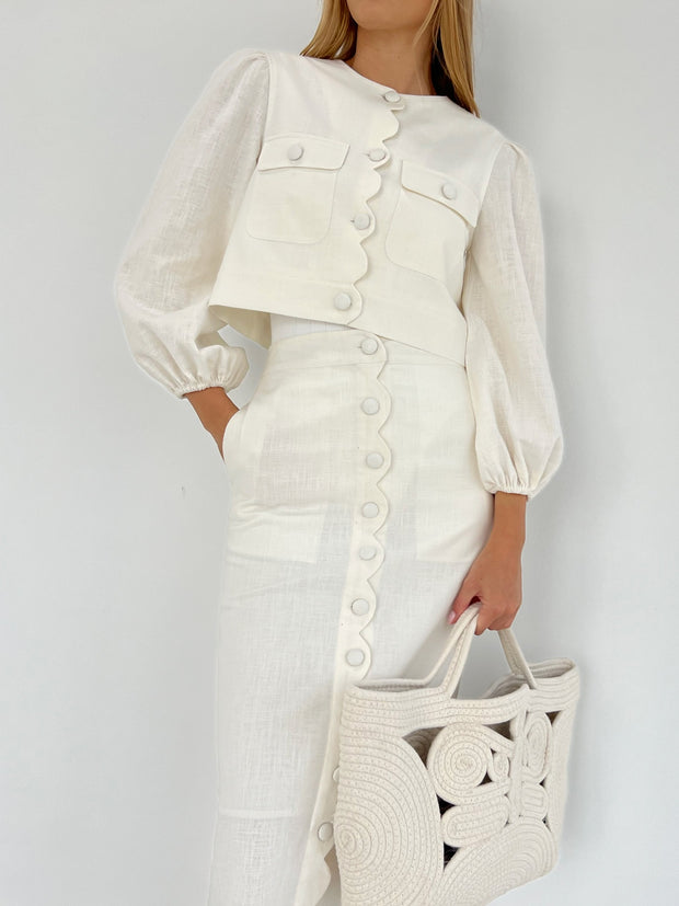 Ivory Scallop Button Skirt
