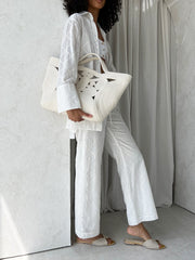 White Cotton Embroidered Trouser Vita Grace