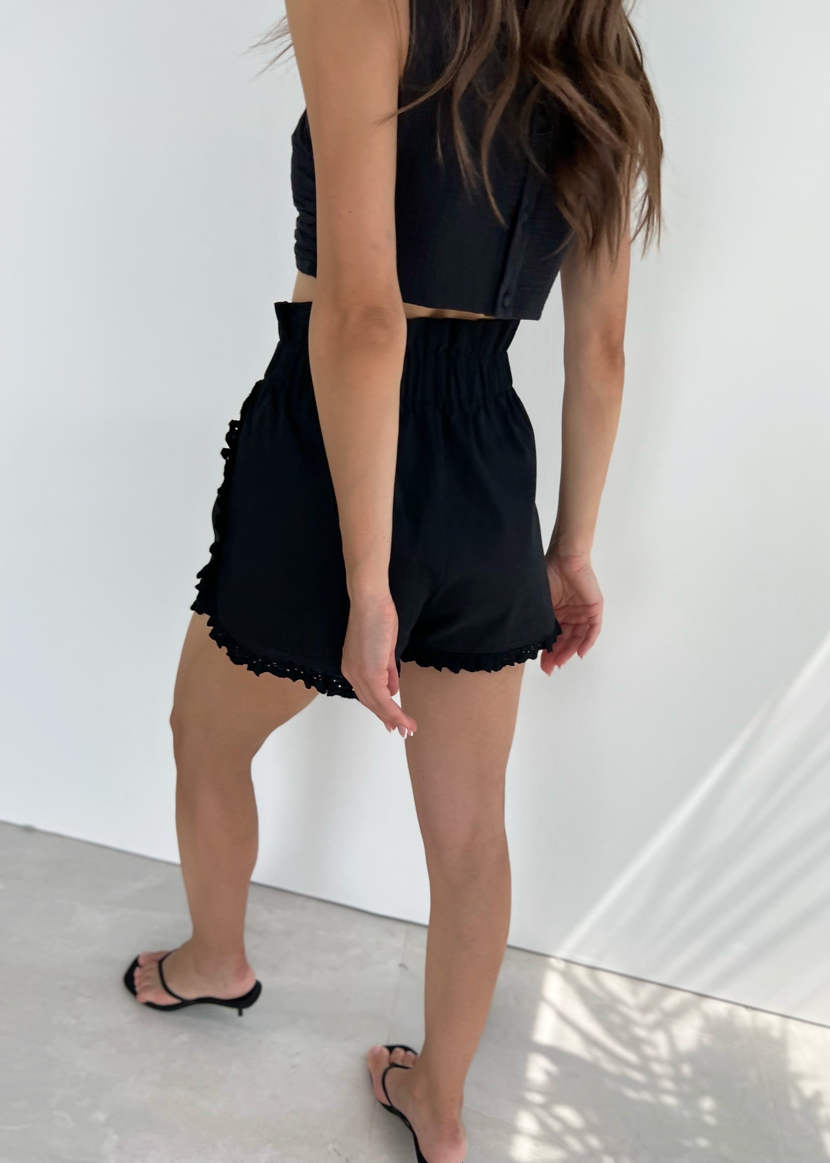 Ellie Cotton Frill Day Shorts | Black
