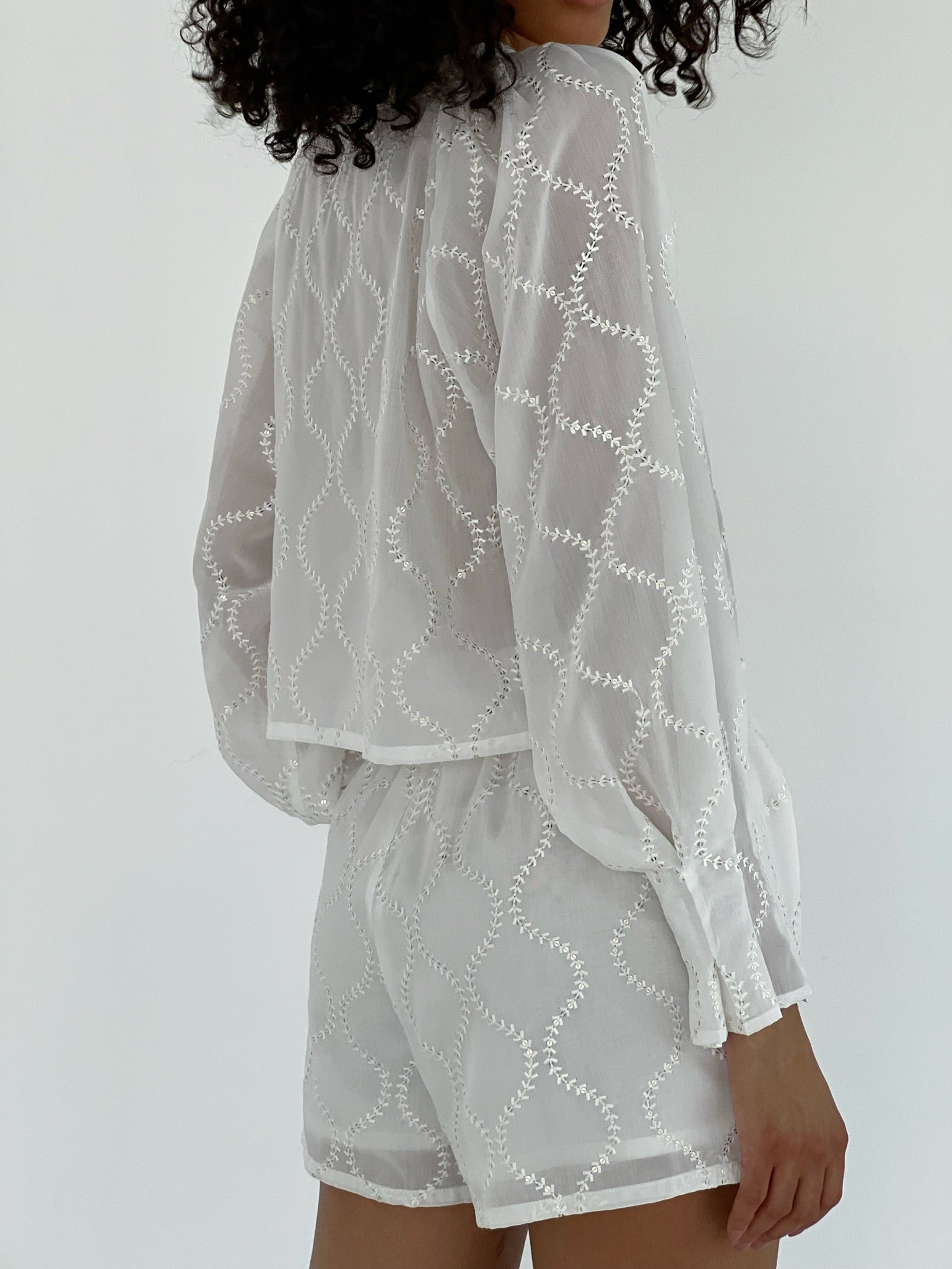 Astrid Cotton Embroidery & Sequin Shorts | Ivory