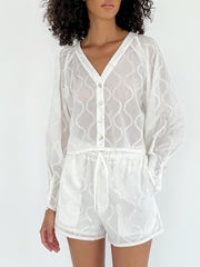 Astrid Cotton Embroidery & Sequin Shorts | Ivory