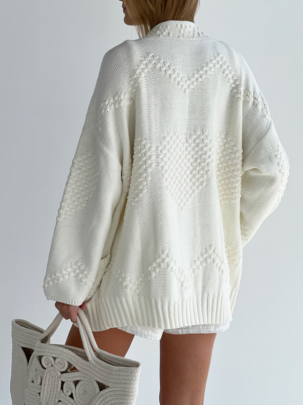 Cream Luella Textured Knit Cardigan