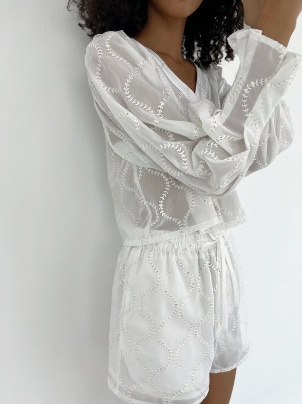 Astrid Cotton Embroidery & Sequin Shorts | Ivory