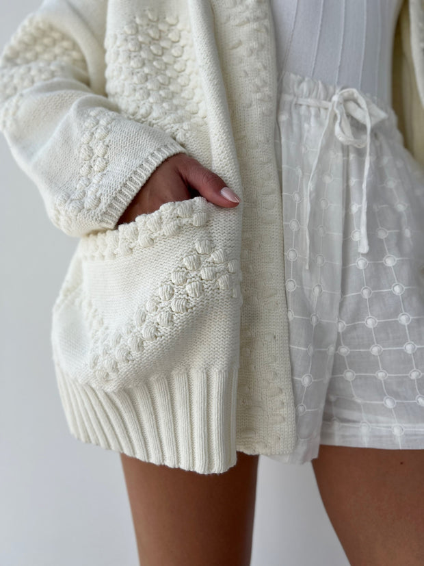 Cream Textured Knit Cardigan