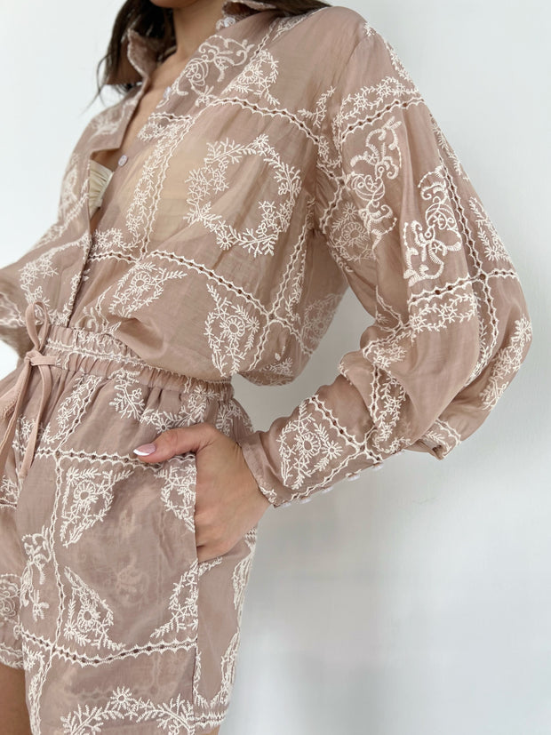 Women's Beige Embroidered Shirt