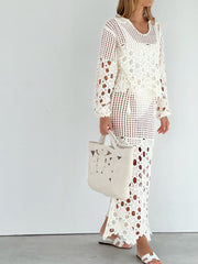 Islander Crochet Knit Sweater | White