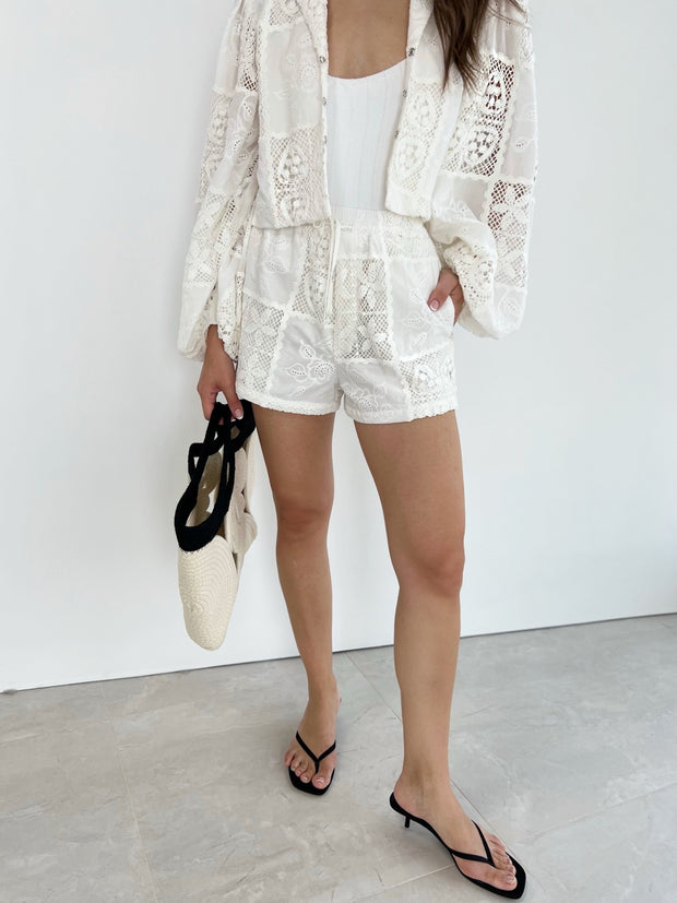 White Irena Cotton Crochet Panel Jacket