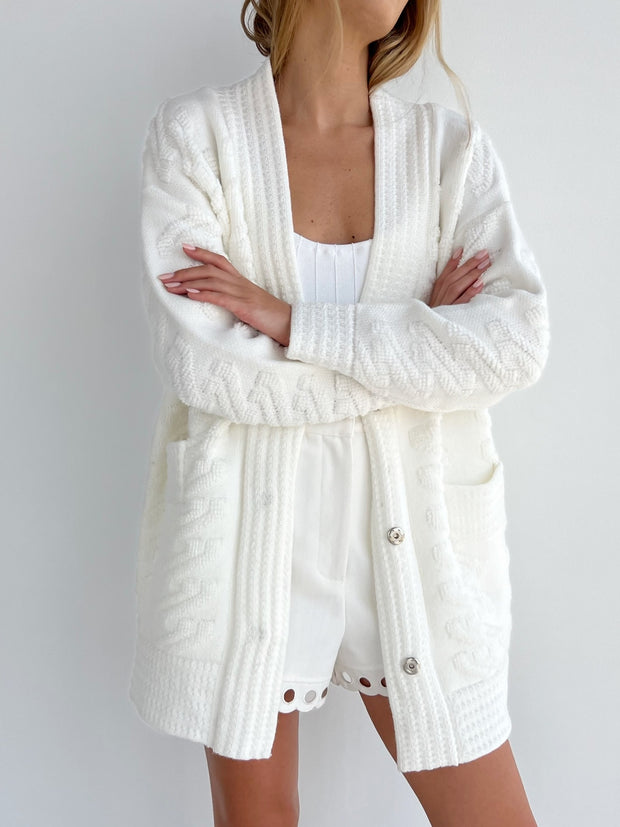 Annabel Premium Jacquard Knit Cardigan | Ivory