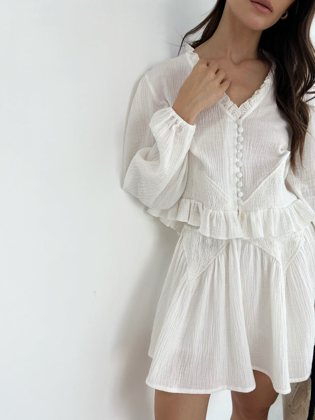 Naomi Cotton Skort With Smocking | White