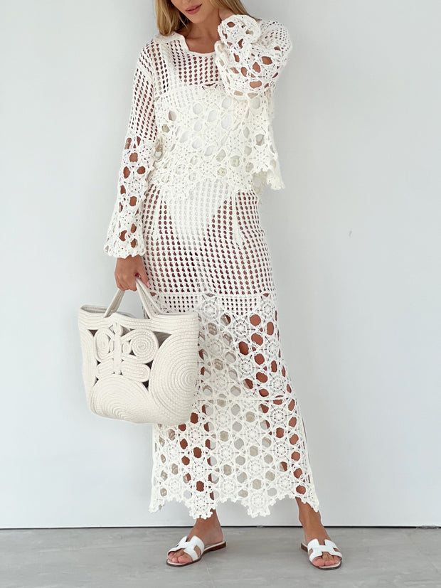 Islander Crochet Knit Beach Skirt | White
