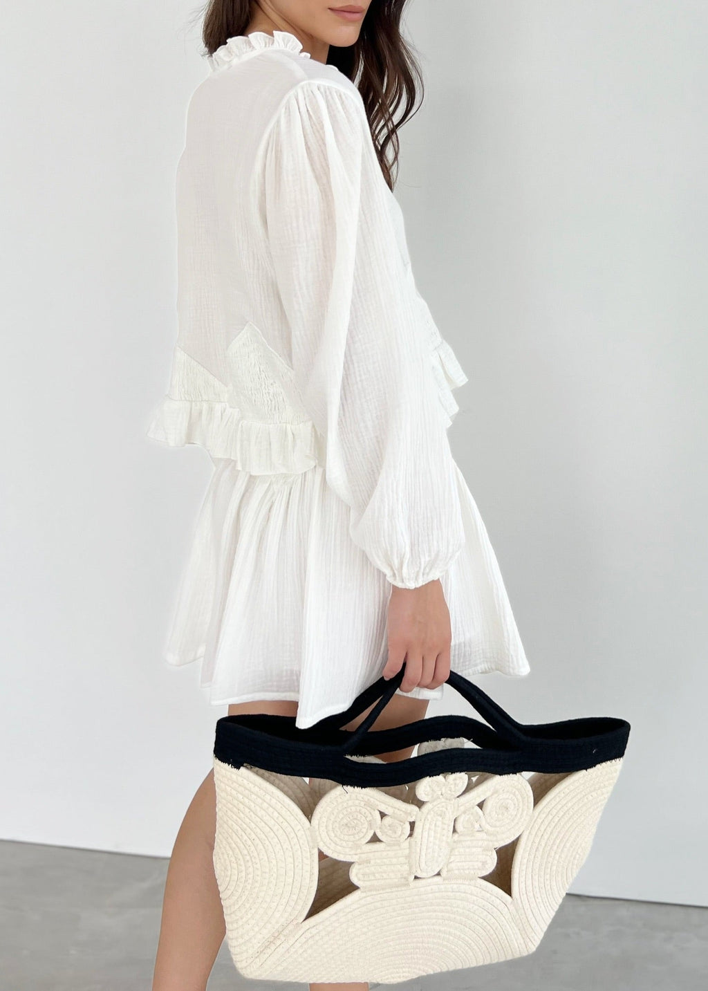 Naomi Cotton Frill Top With Smocking | White