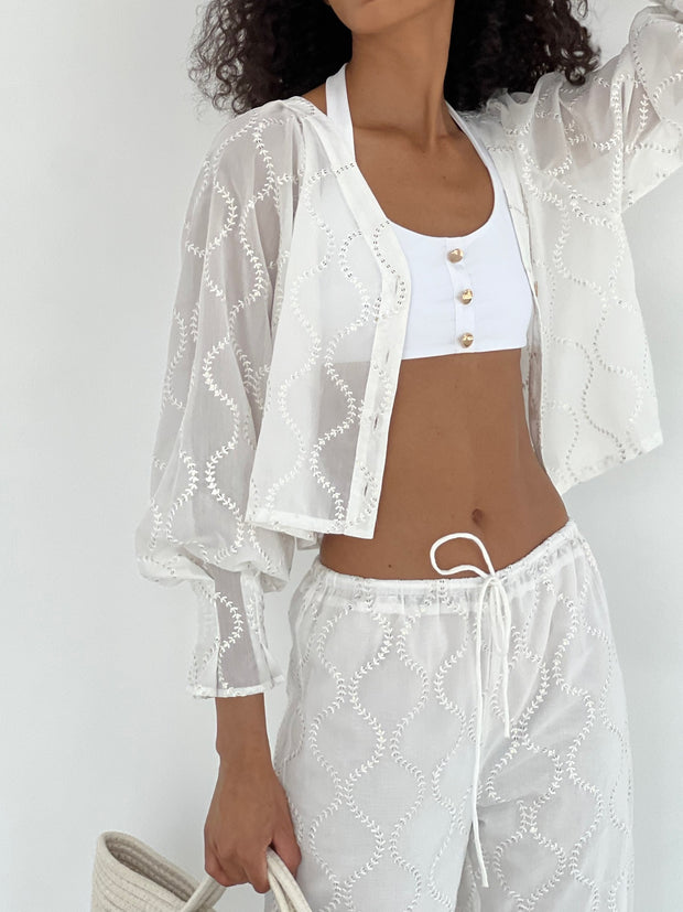 Astrid Cotton Embroidery & Sequin Blouse | Ivory