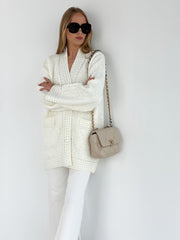 White Textured Knit Cardigan