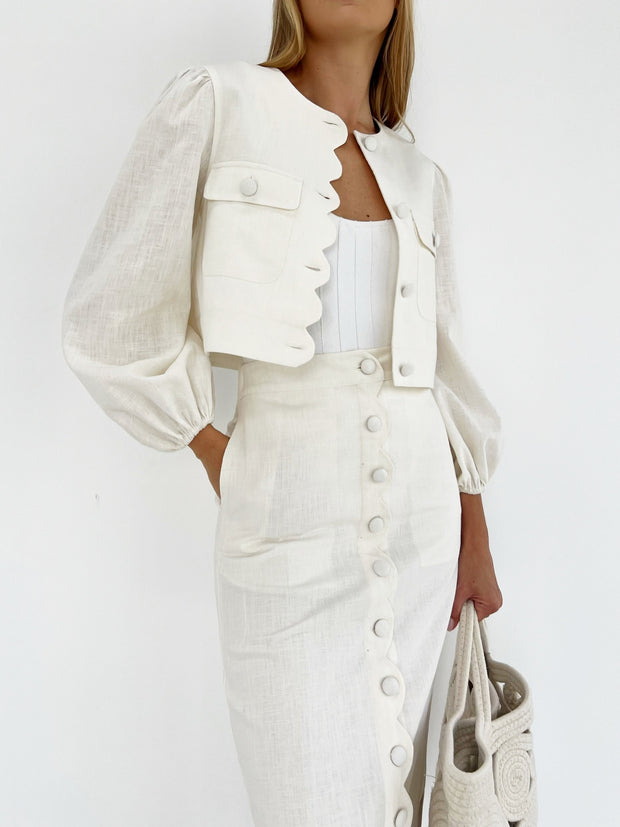 White Linen Cropped Blazer