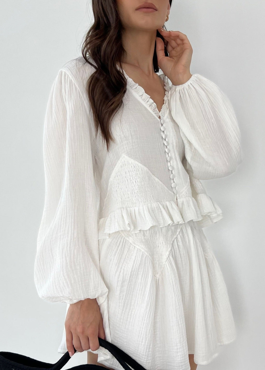 White Cotton Ruffled Top