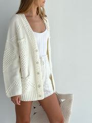 Cream Textured Knit Cardigan 