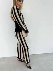  Black & Beige Knitted Stripe Maxi Skirt