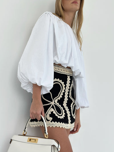 Sally Gathered Volume Top | White