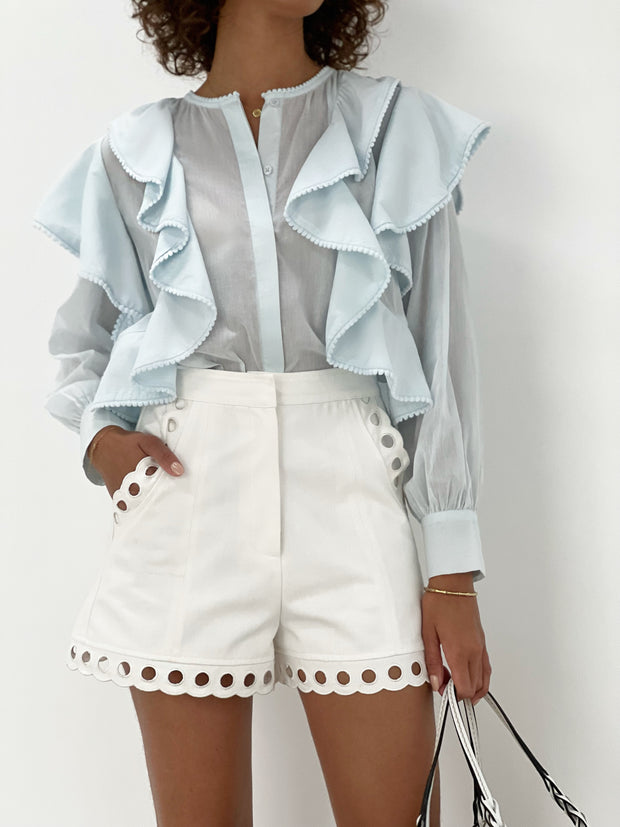 Kelise Fancy Frilled Summer Blouse | Pastel Blue