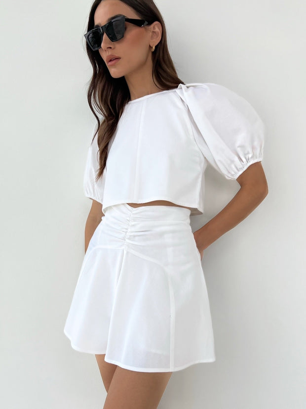 White Anavara Elegance Gathered Shoulder Top