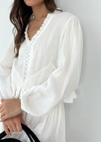 Naomi Cotton Frill Top With Smocking | White