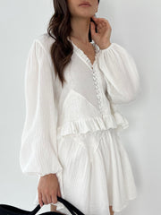 Naomi Cotton Skort With Smocking | White