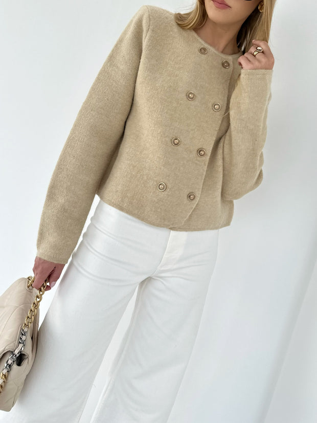 Beige Double Breasted Cardigan
