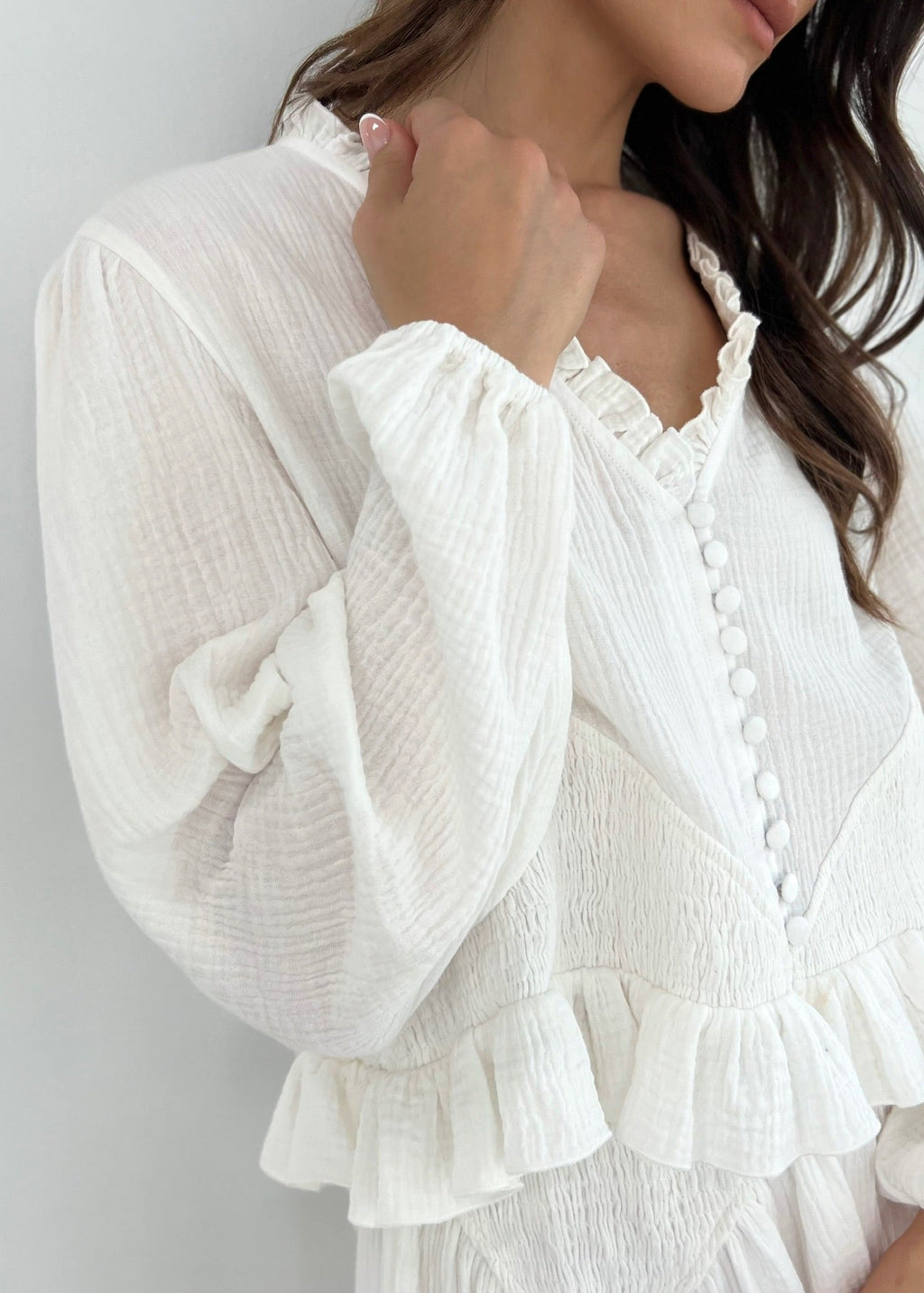 Naomi Cotton Frill Top With Smocking