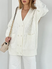 Ellen Pearl Button Cardigan Coat | Cream